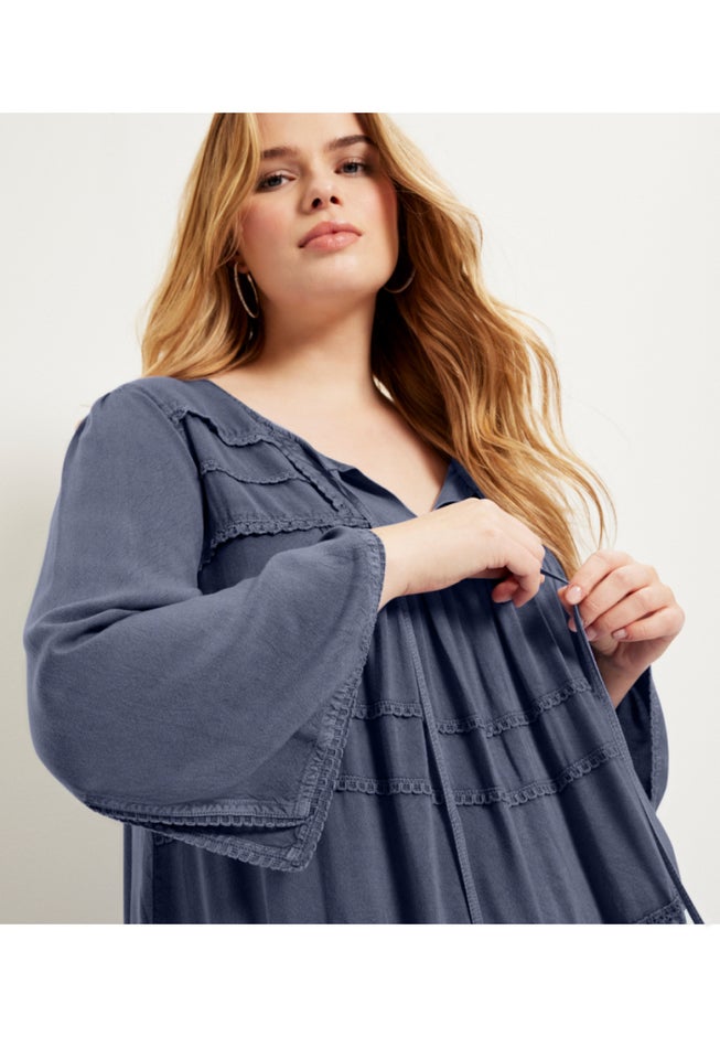 Acid Wash Peasant Blouse image number 5