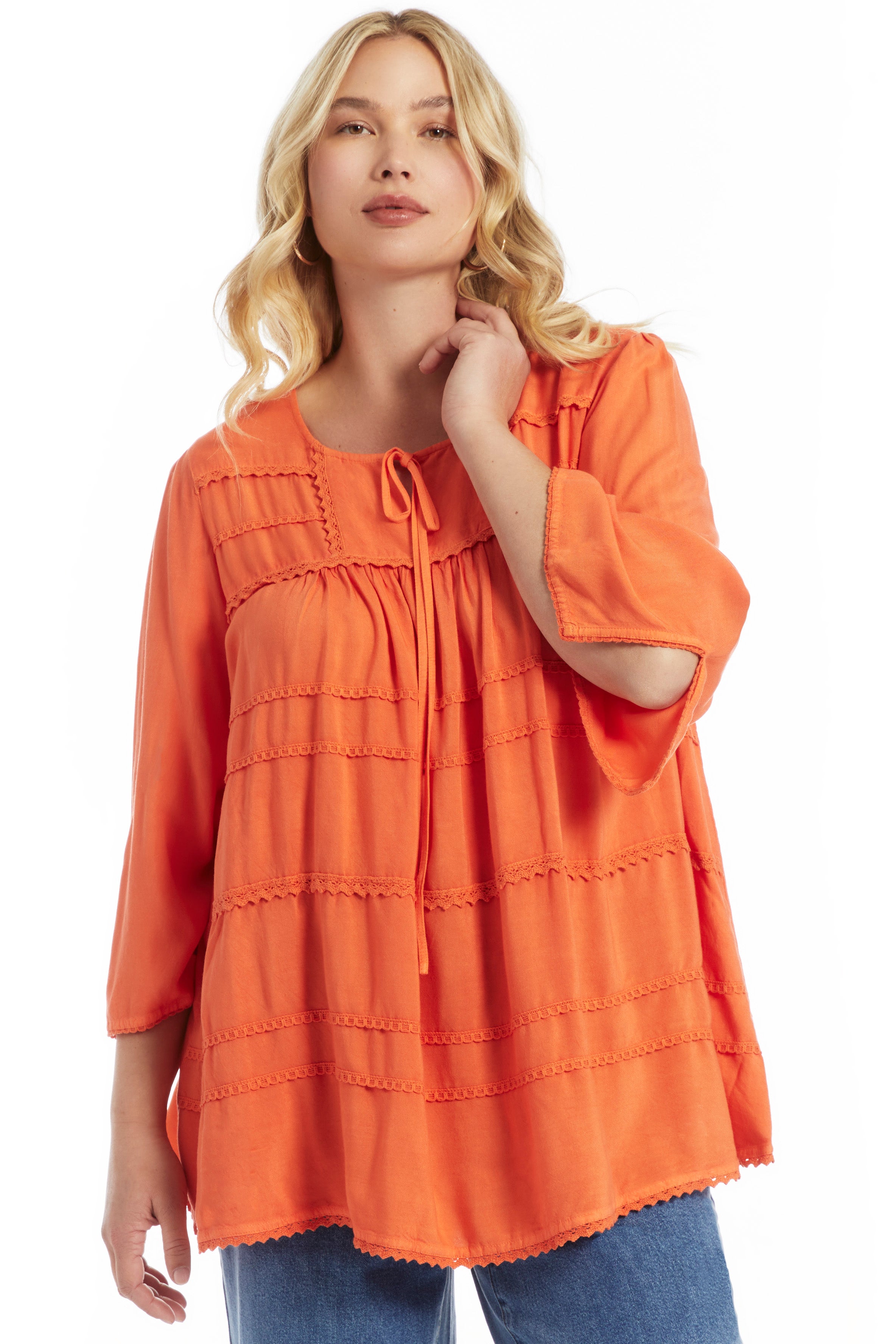 Acid Wash Peasant Blouse image number 0