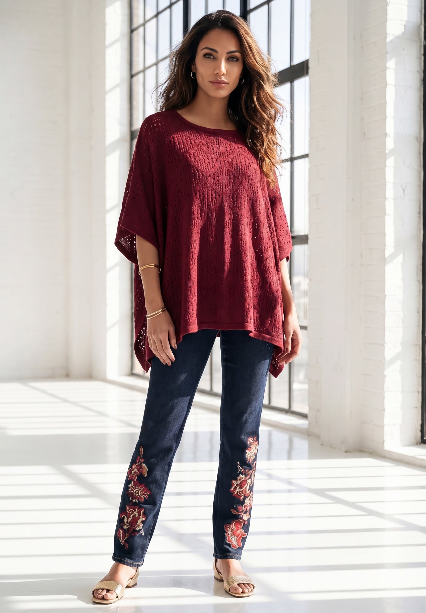 Plus Size Knit Open Front Ruana Poncho image number 0