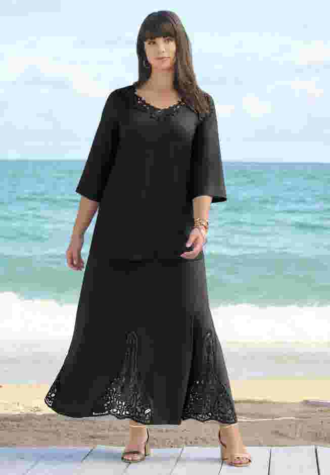 Lace V Neck Ultrasmooth® Fabric Top image number 3