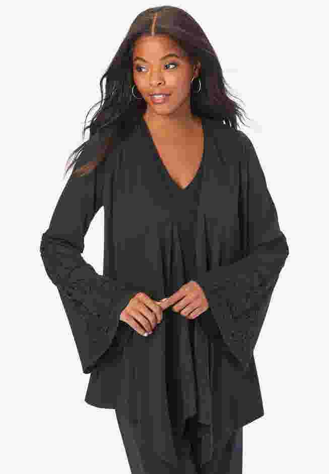 Lace Trimmed Ultrasmooth® Fabric Cardigan image number 0