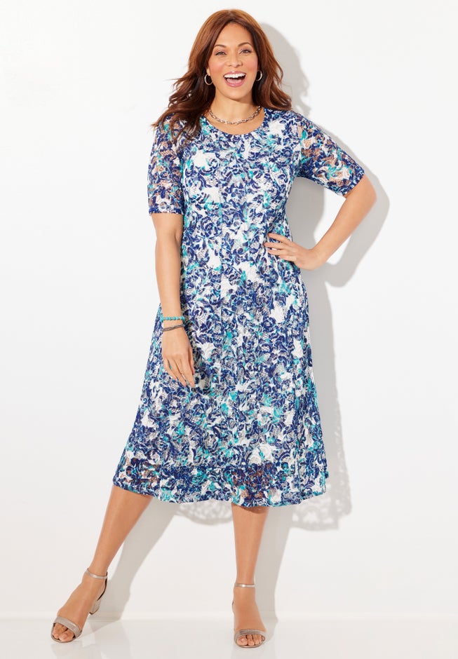 Stretch Lace Fit & Flare Dress image number 4