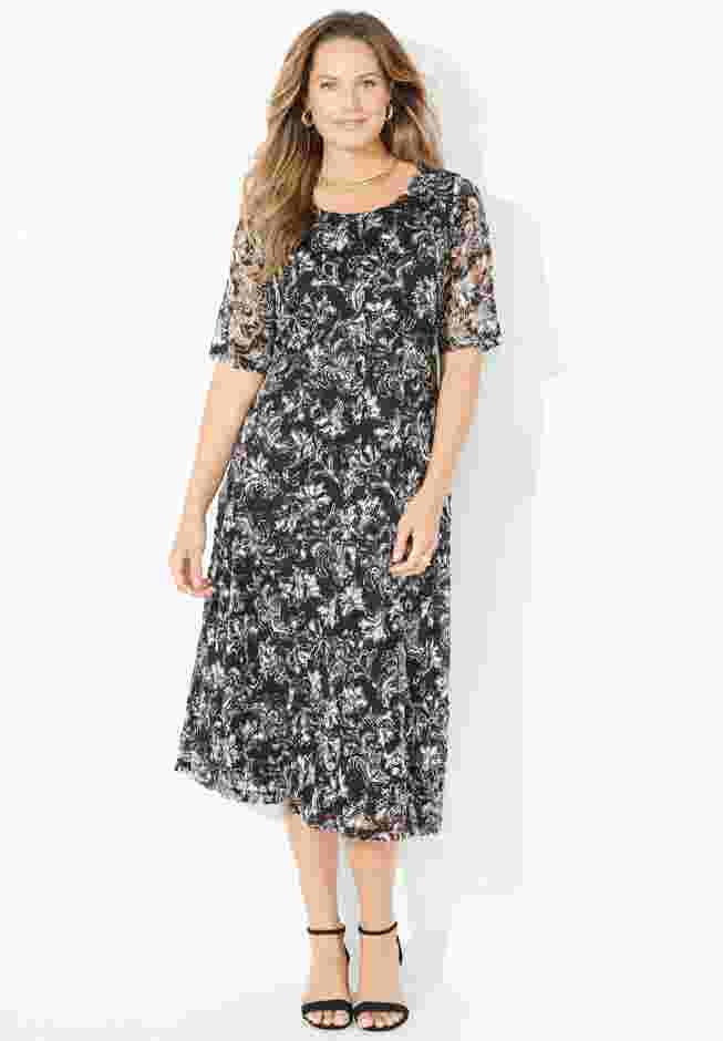 Stretch Lace Fit & Flare Dress image number 0