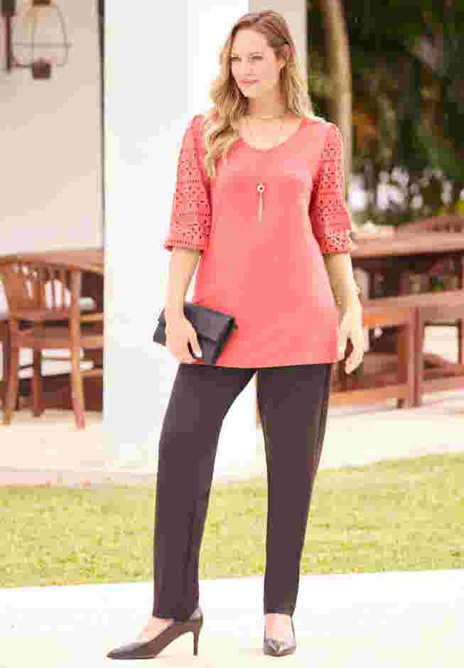 Liz&Me® Eyelet Peasant Top image number 0