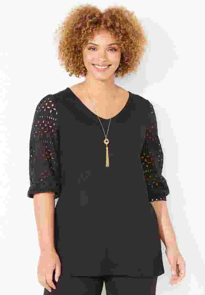 Liz&Me® Eyelet Peasant Top image number 0