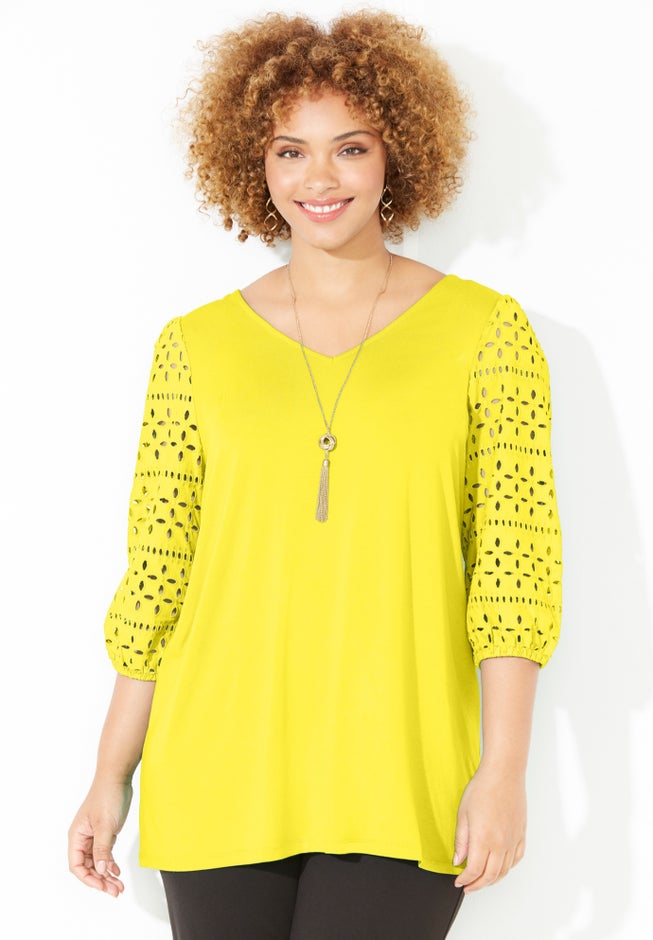 Liz&Me® Eyelet Peasant Top image number 0