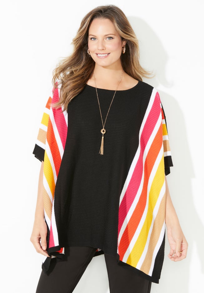 Liz&Me® Rib Striped Poncho image number null