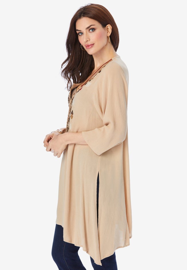 Embroidered Henley Tunic image number null