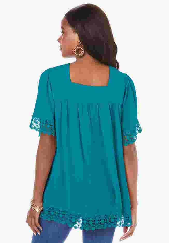Hand Crinkled Embroidered Lace Top image number 1