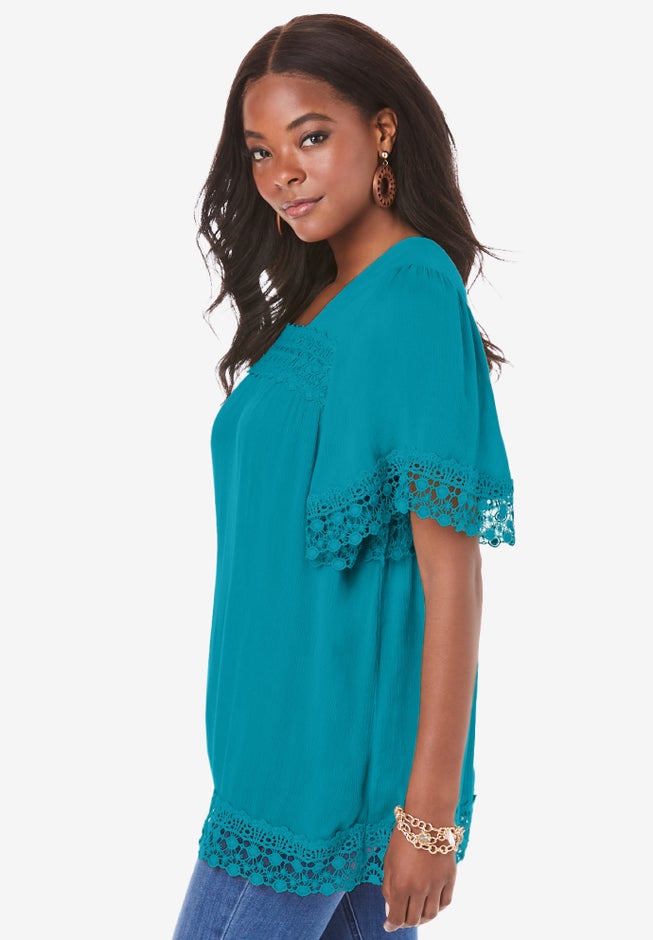 Hand Crinkled Embroidered Lace Top image number 2