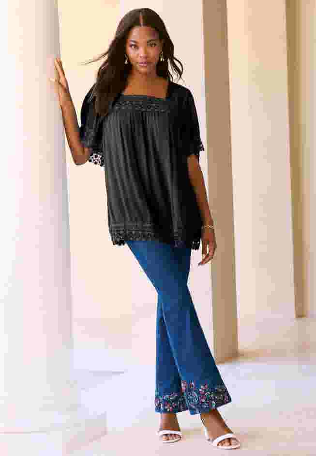 Hand Crinkled Embroidered Lace Top image number 3