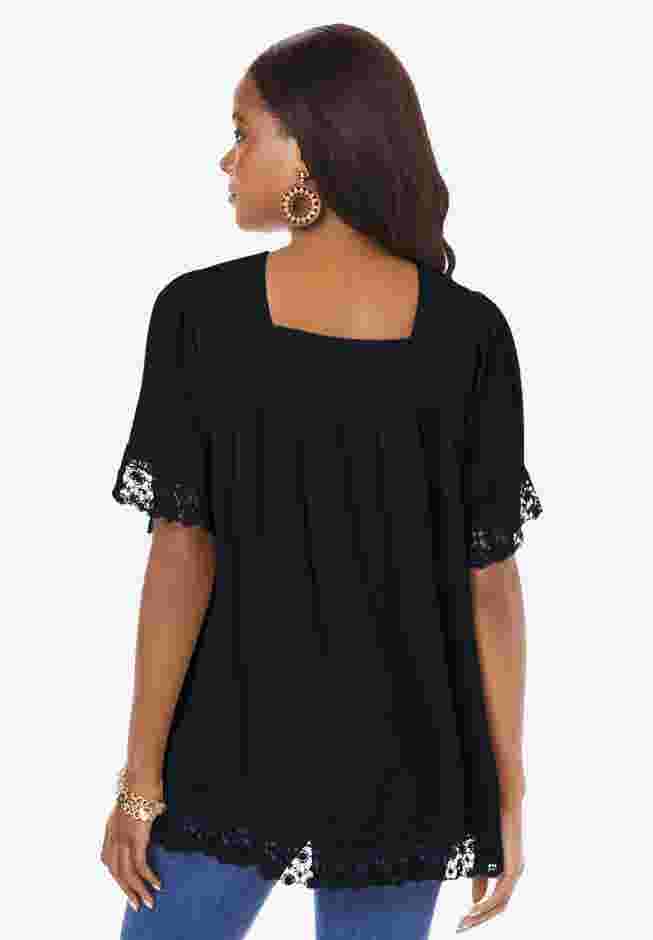 Hand Crinkled Embroidered Lace Top image number 1