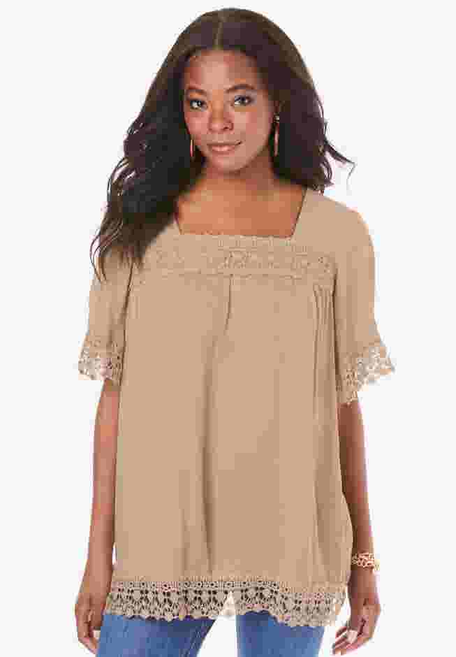 Hand Crinkled Embroidered Lace Top image number 0