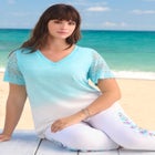 Lace-Sleeve Ombre Slub Tee image number null