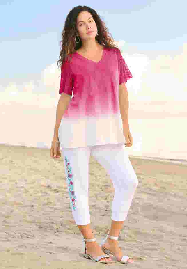 Lace-Sleeve Ombre Slub Tee image number 0