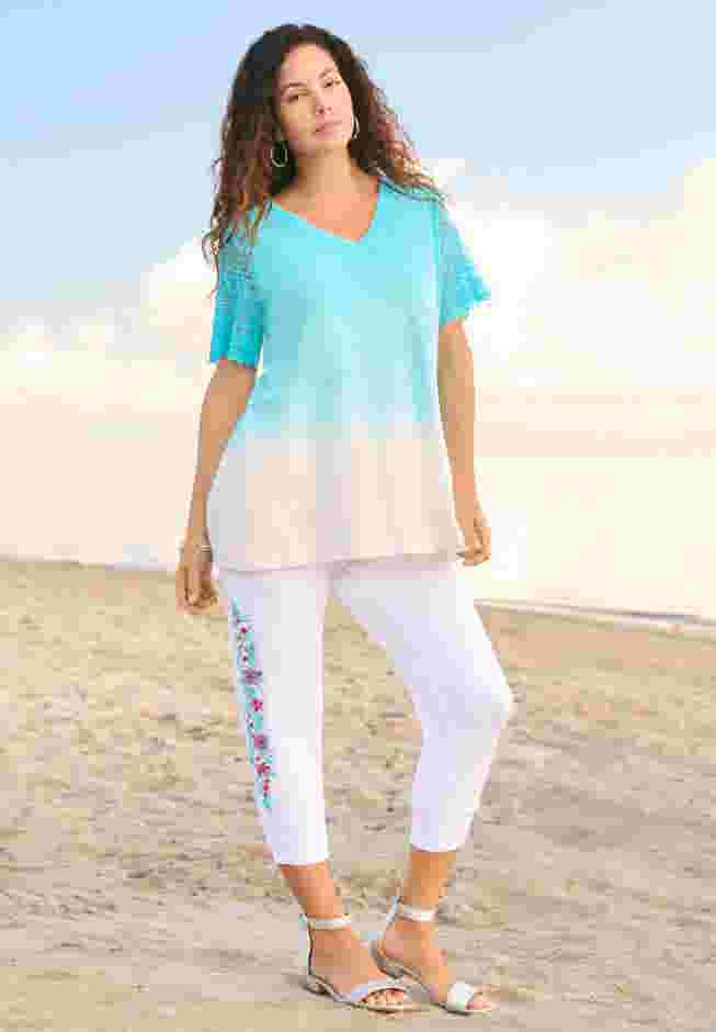 Lace-Sleeve Ombre Slub Tee image number 0