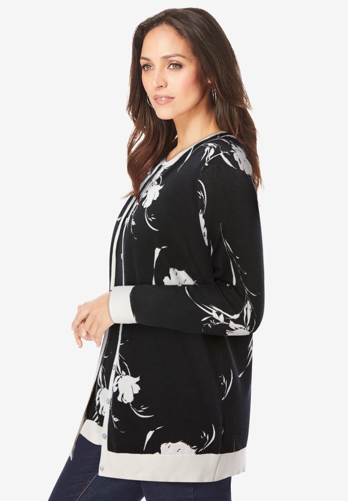 Fine Gauge Button-Front Cardigan image number 2