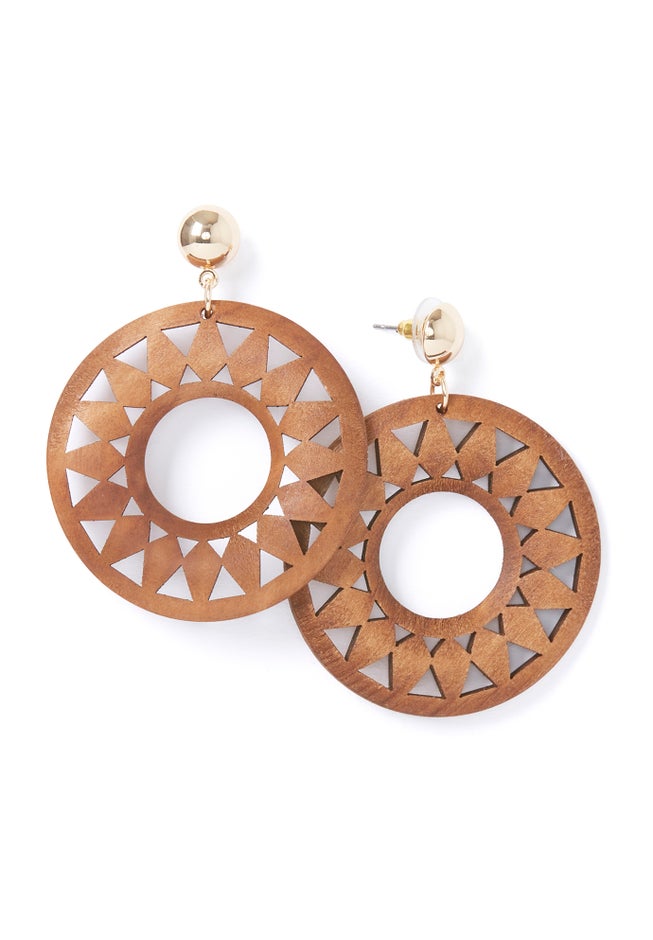 Wood Cutout Circle Earrings image number 1