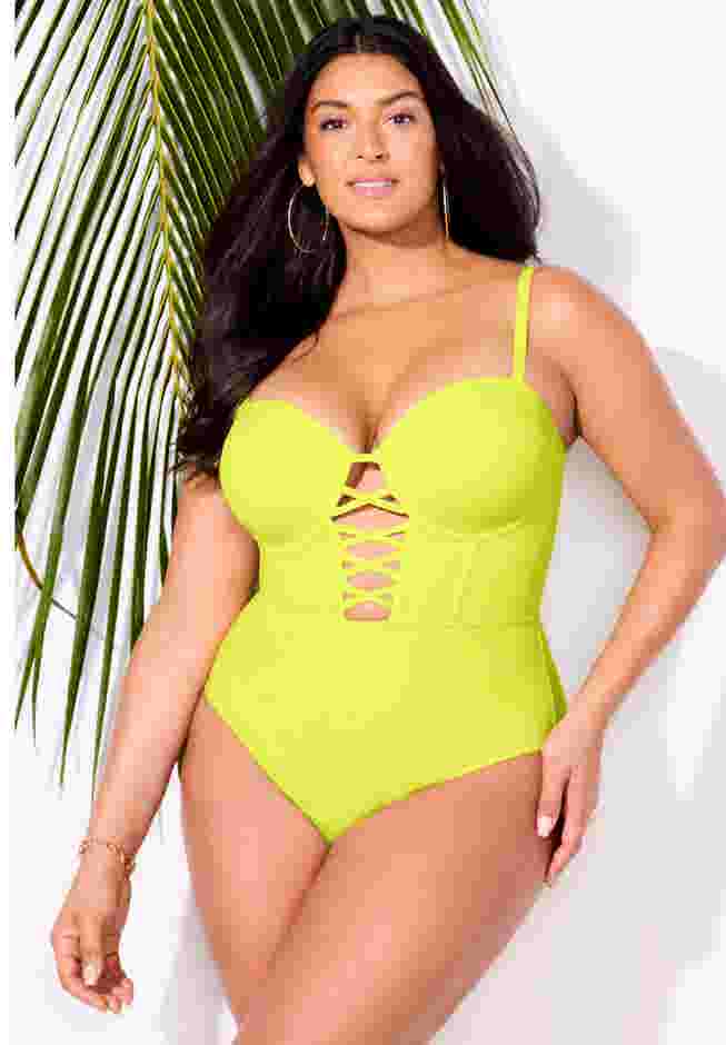 Underwire Lace Up One Piece Swimsuit image number 3