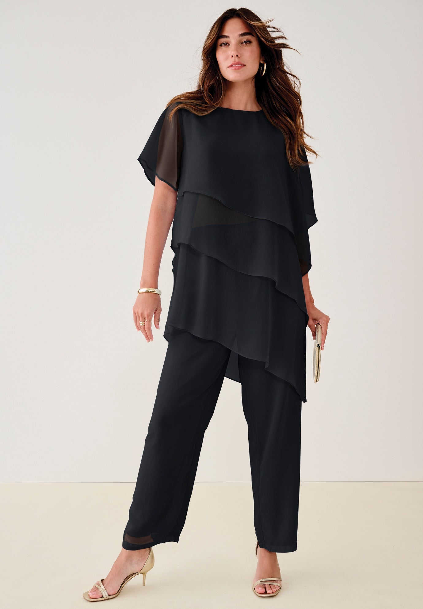 Plus-Size 2 Piece Tierred Ruffle Top and Pant Set image number 0