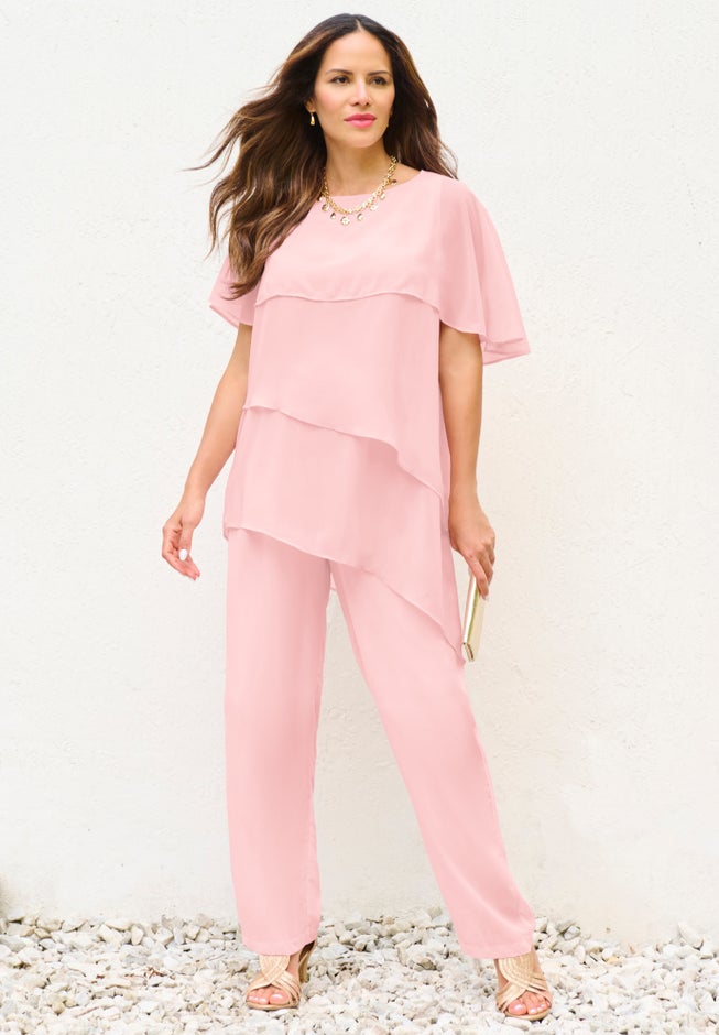 Plus-Size 2 Piece Tierred Ruffle Top and Pant Set image number 3