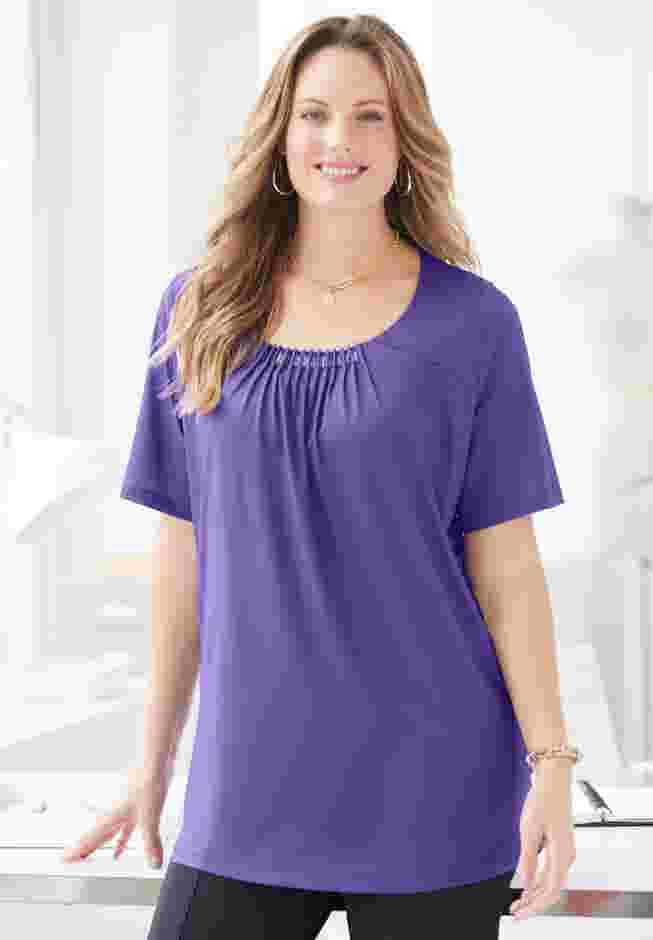 Jeweled Neck Pintuck Top image number 0