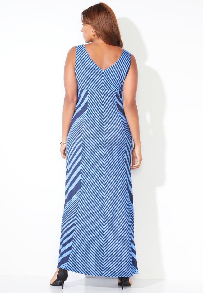 Striped V-Neck Maxi Tank Dress image number 1
