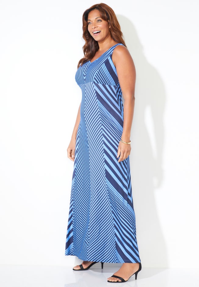 Striped V-Neck Maxi Tank Dress image number 2