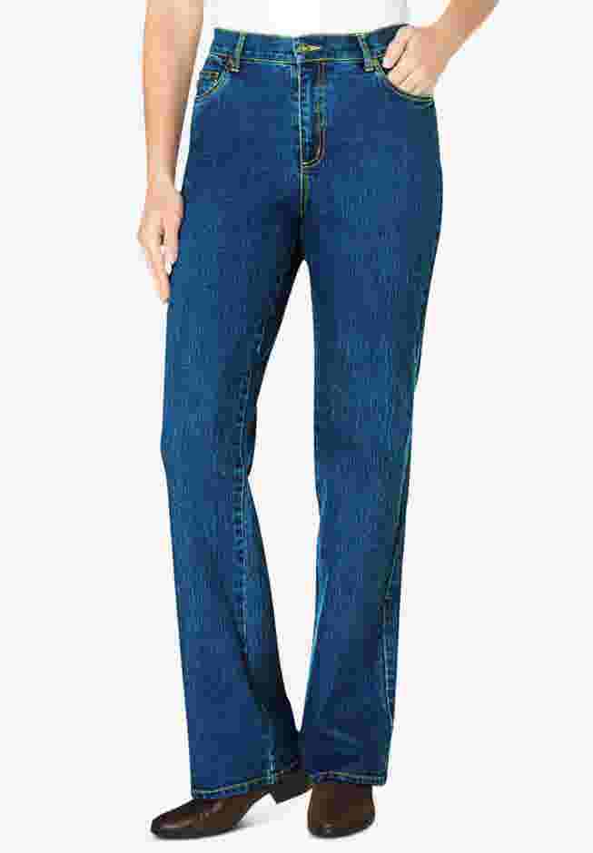 Womens Plus-Size Stretch Denim Five-Pocket Bootcut Jeans image number 0