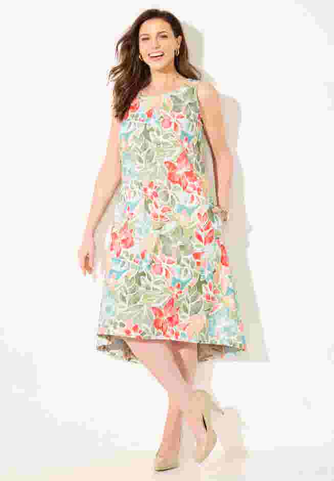 A-Line Linen Blend High-Low Dress image number 0