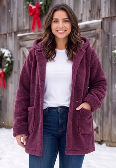 Short Hooded Berber Fleece Jacket