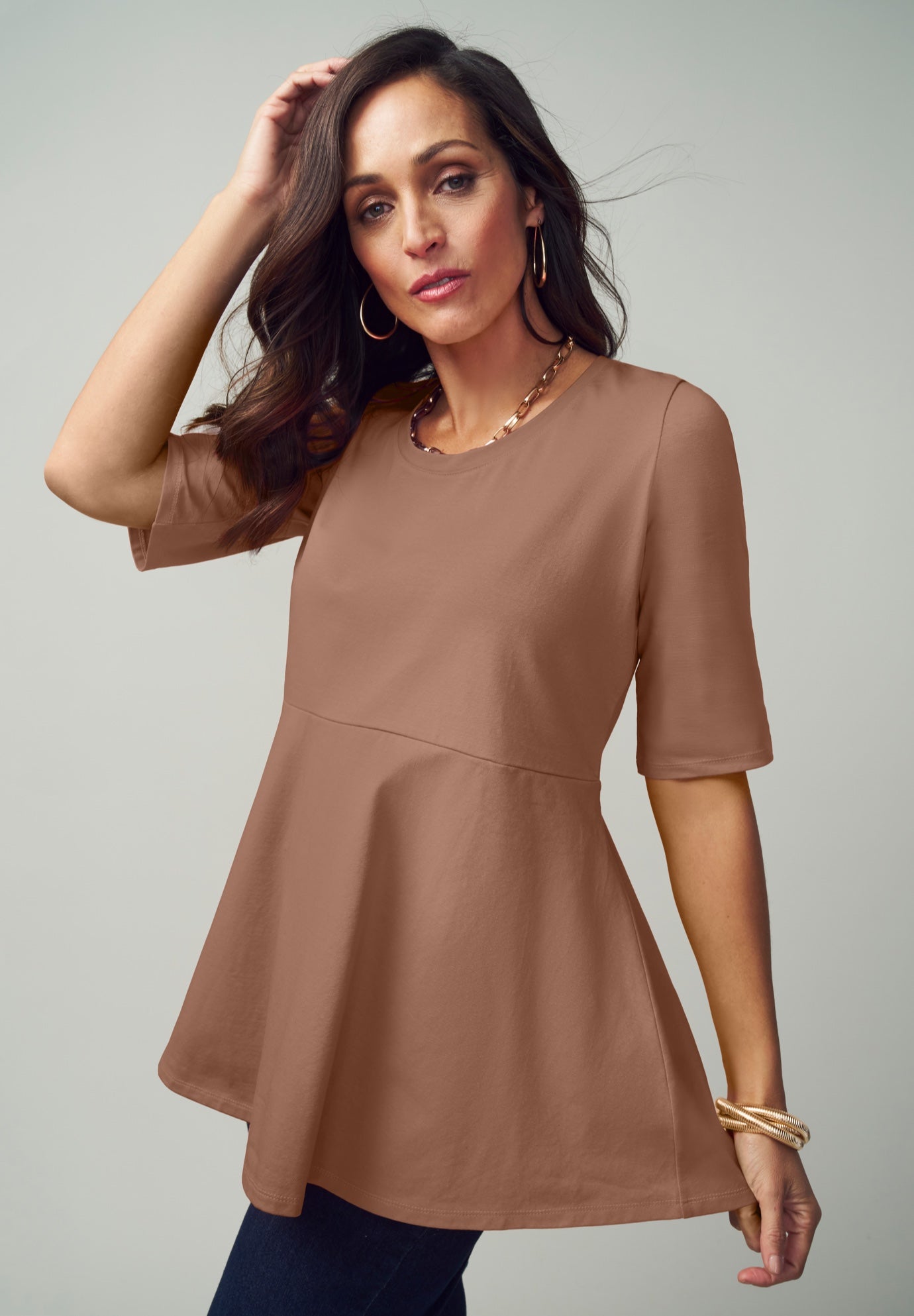 Stretch Cotton Peplum Tunic image number 0
