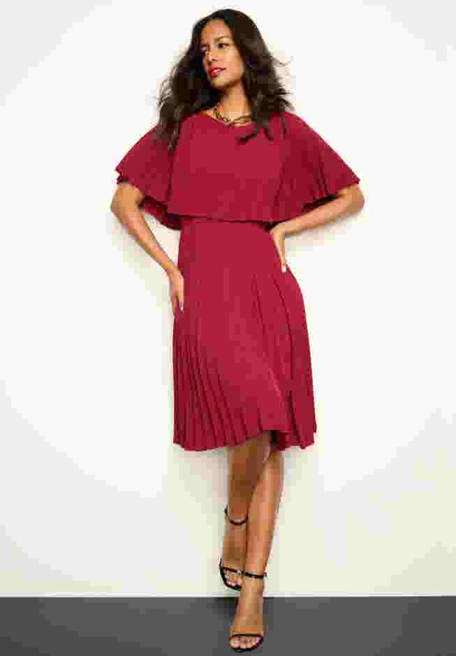 Crepe Pleated Cape Dress image number 2