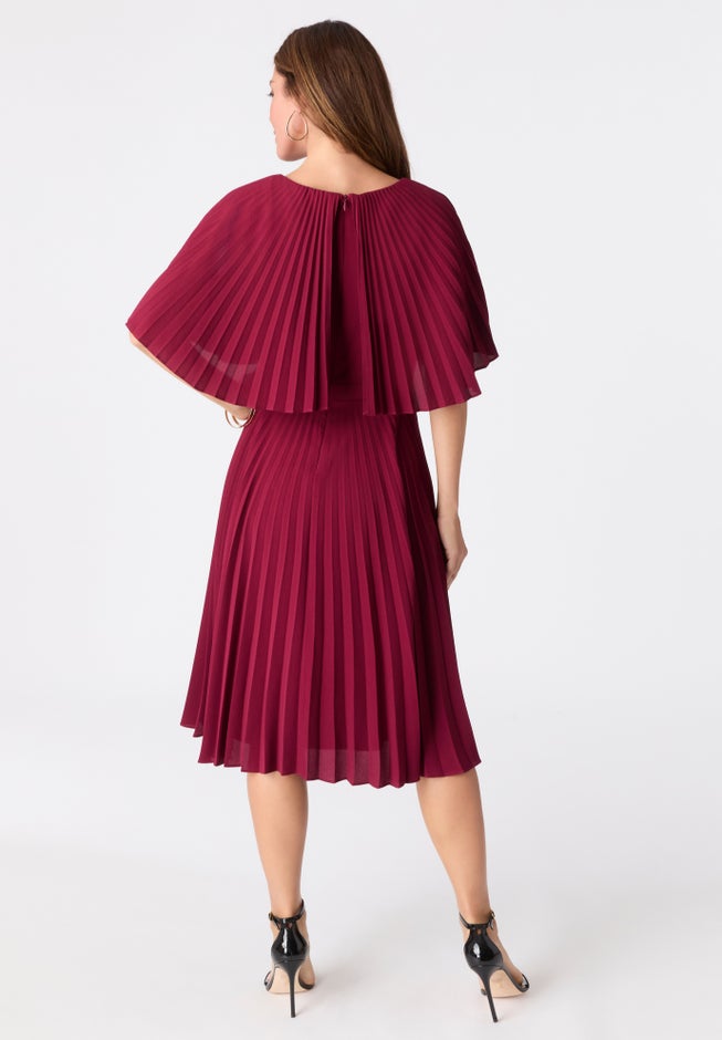 Crepe Pleated Cape Dress image number 1
