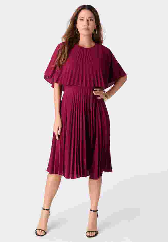 Crepe Pleated Cape Dress image number 0