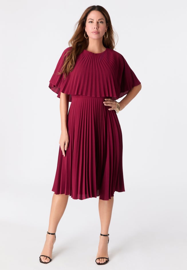 Crepe Pleated Cape Dress image number 0