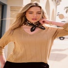 Plus Size Drop Needle V-Neck Lightweight Sweater Knit image number 3
