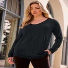 Plus Size Drop Needle V-Neck Lightweight Sweater Knit image number 0