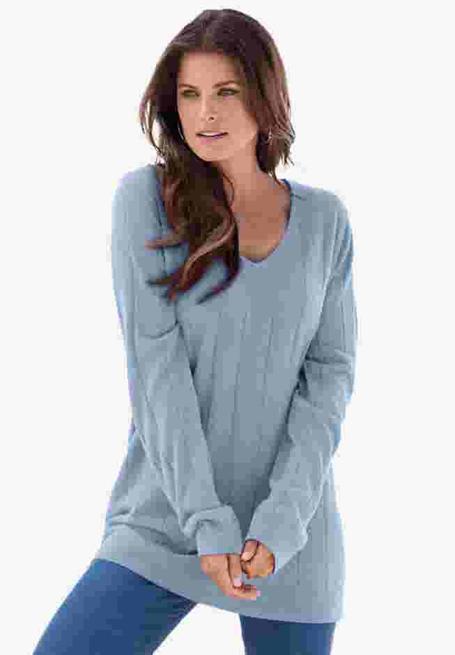 Fine Gauge Drop Needle V Neck Sweater image number 0