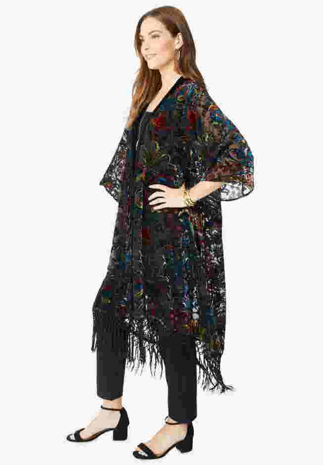 Burnout Velvet Fringed Kimono image number 4