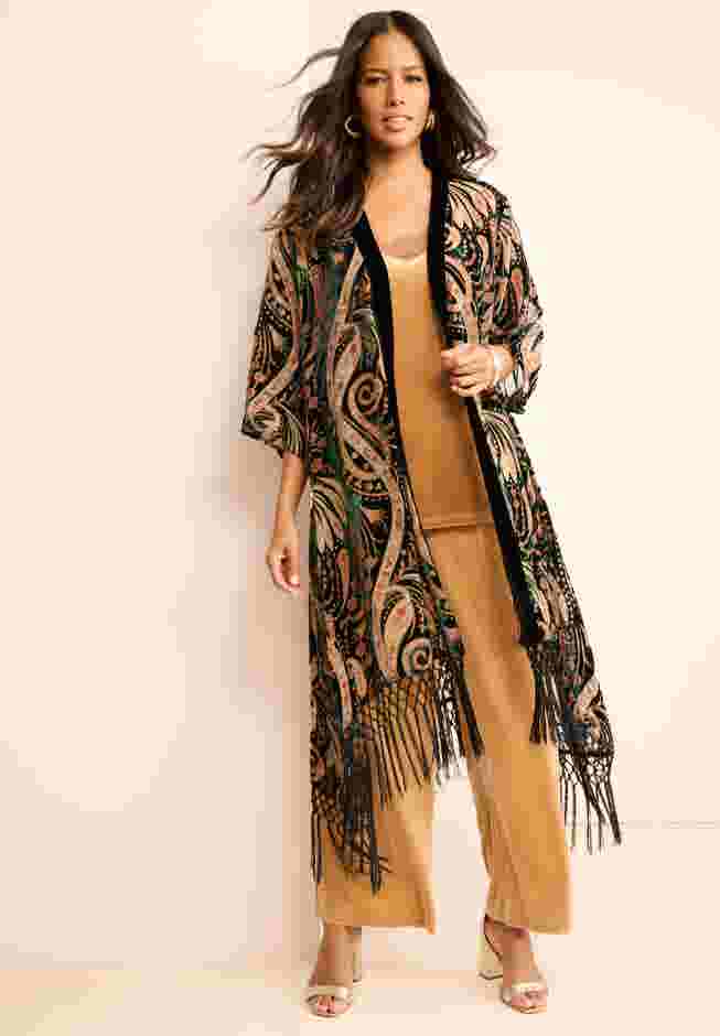 Burnout Velvet Fringed Kimono image number 0
