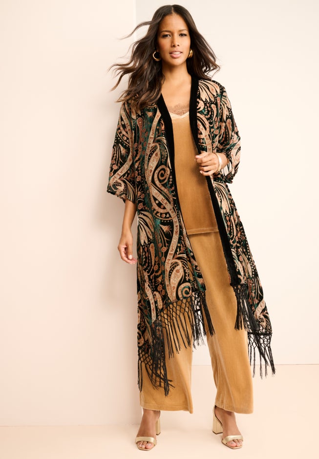 Burnout Velvet Fringed Kimono image number 0