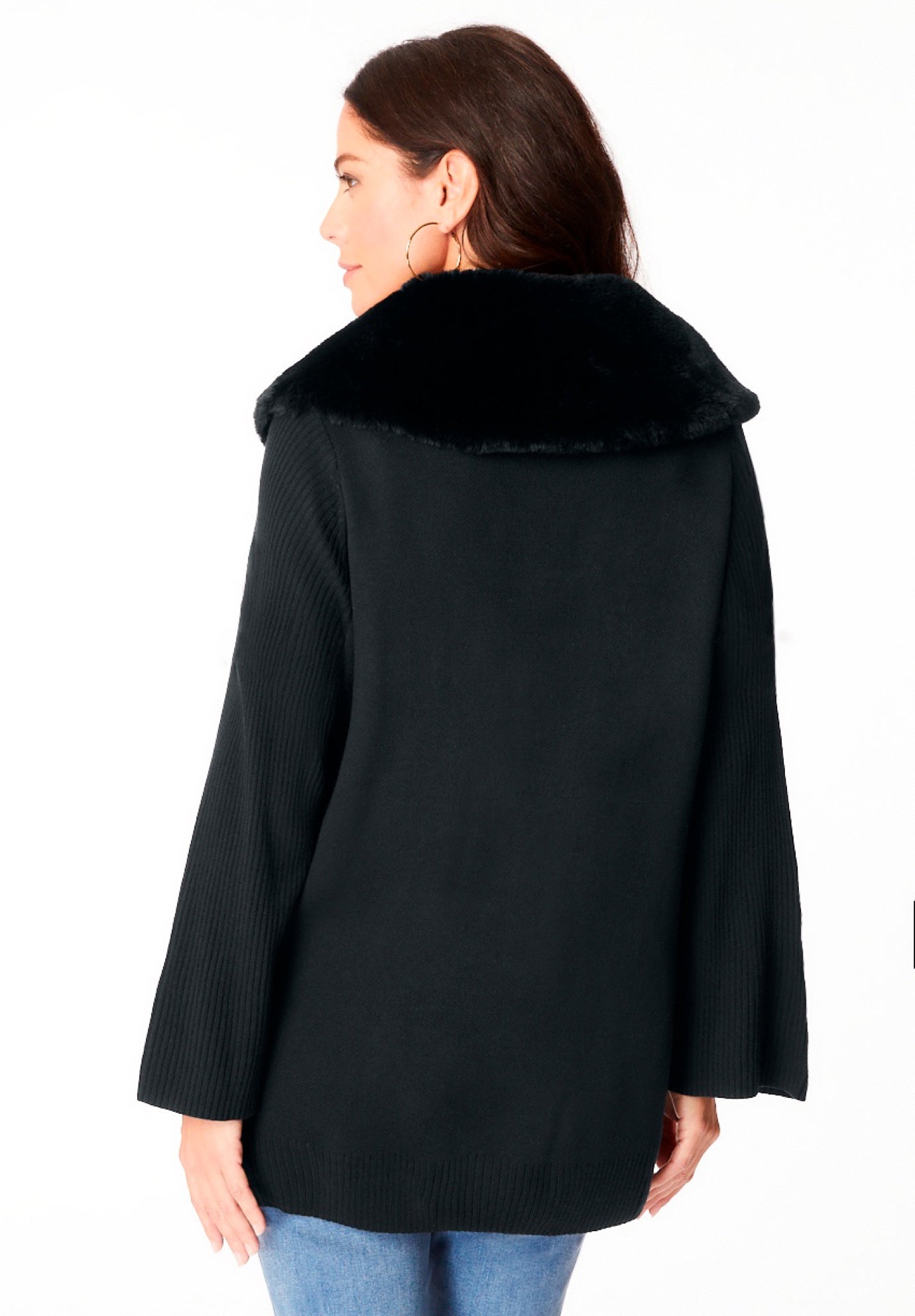 Faux Fur Collar Cardigan Sweater. image number 2