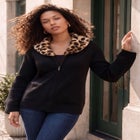 Faux Fur Collar Cardigan Sweater. image number 0