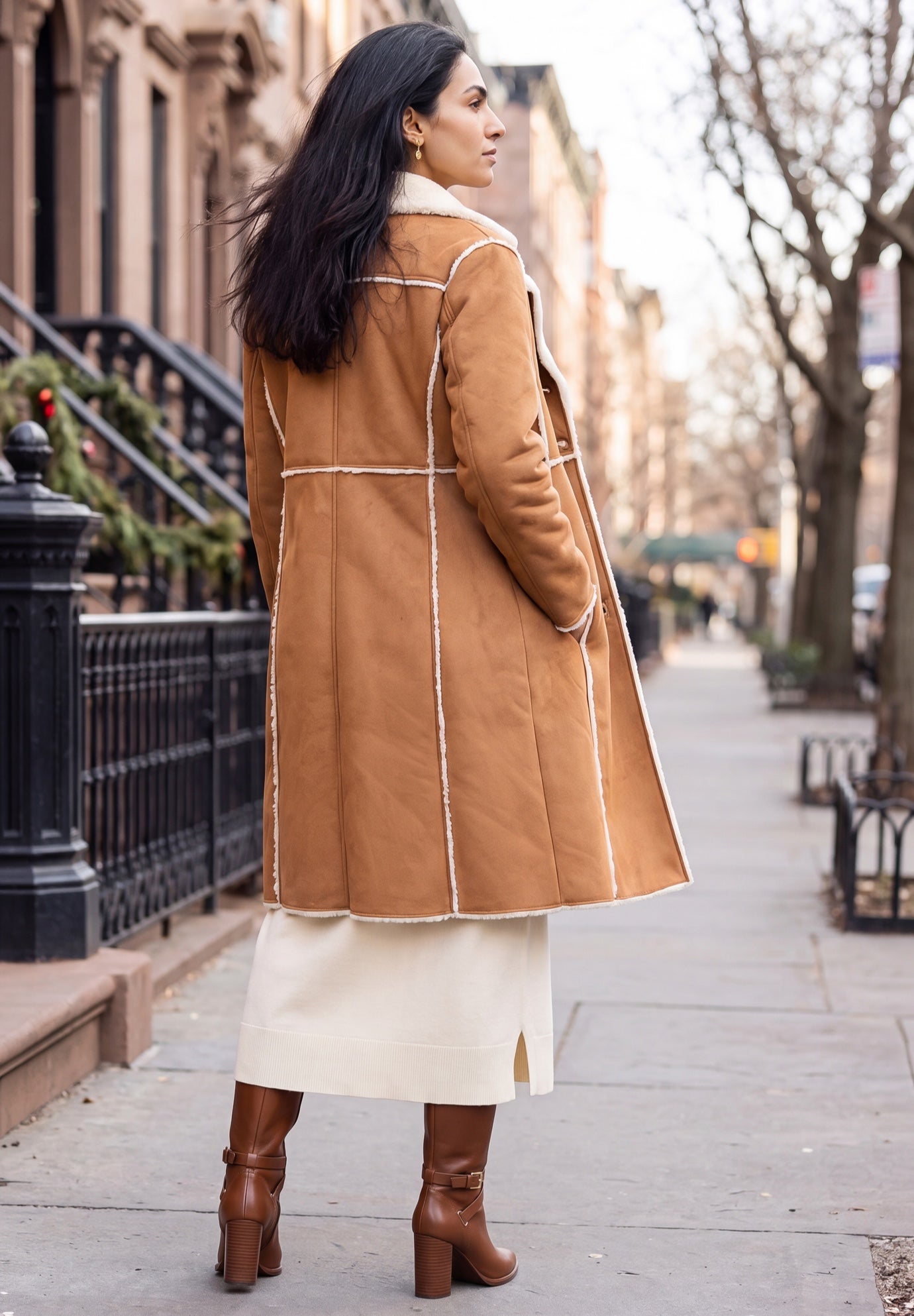 Faux Shearling Midi Coat image number 1