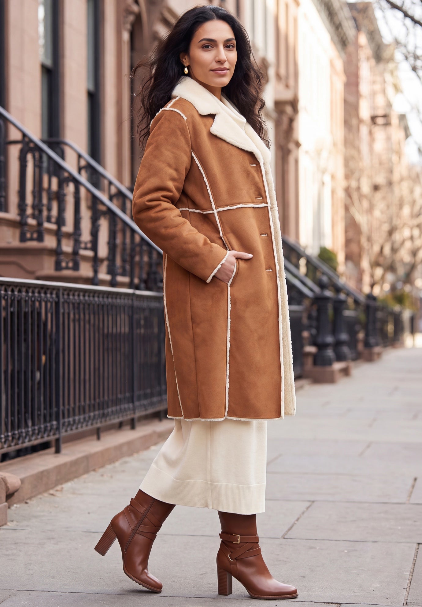 Faux Shearling Midi Coat image number 2