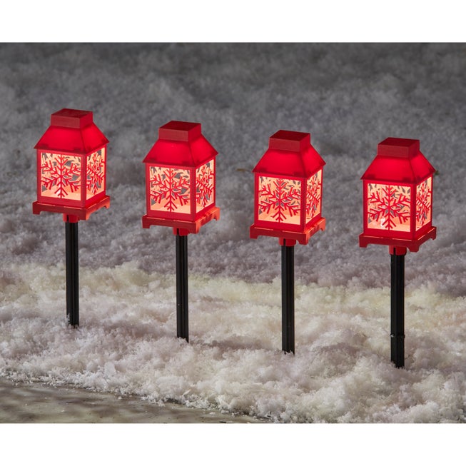 Set of 4 LED Snowflake Lantern Solar Pathway Lights image number null