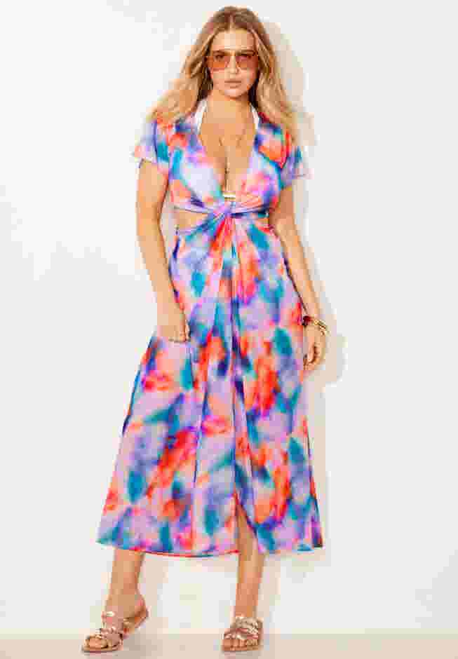Twist Front Mesh Cut-Out Cover Up Dress image number 0