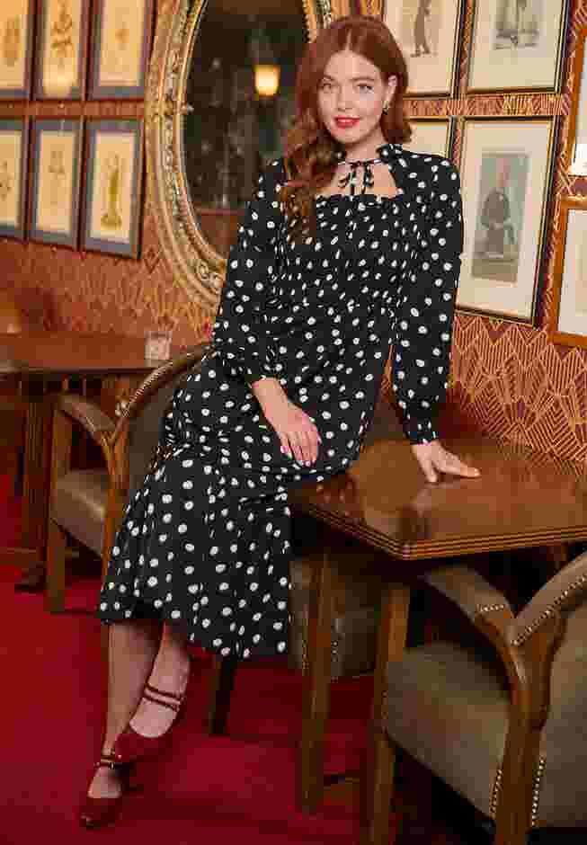 Long Sleeve Smocked Midi Dress image number 2