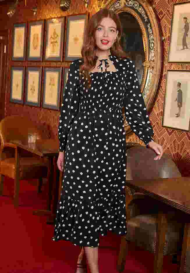 Long Sleeve Smocked Midi Dress image number 5
